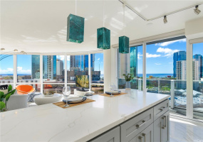 Fully remodeled kitchen for the modern luxury feel. Beautiful views of the ocean and Downtown Honolulu. Must see to appreciate.