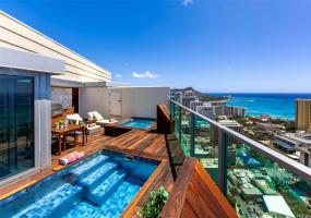 Your own private rooftop lanai with pool, hot-tub, barbecue, and views of paradise.