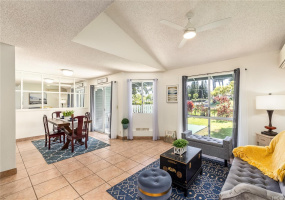 Vaulted ceiling living area awaits you as you enter this unit that overlooks the Waikele golf course.